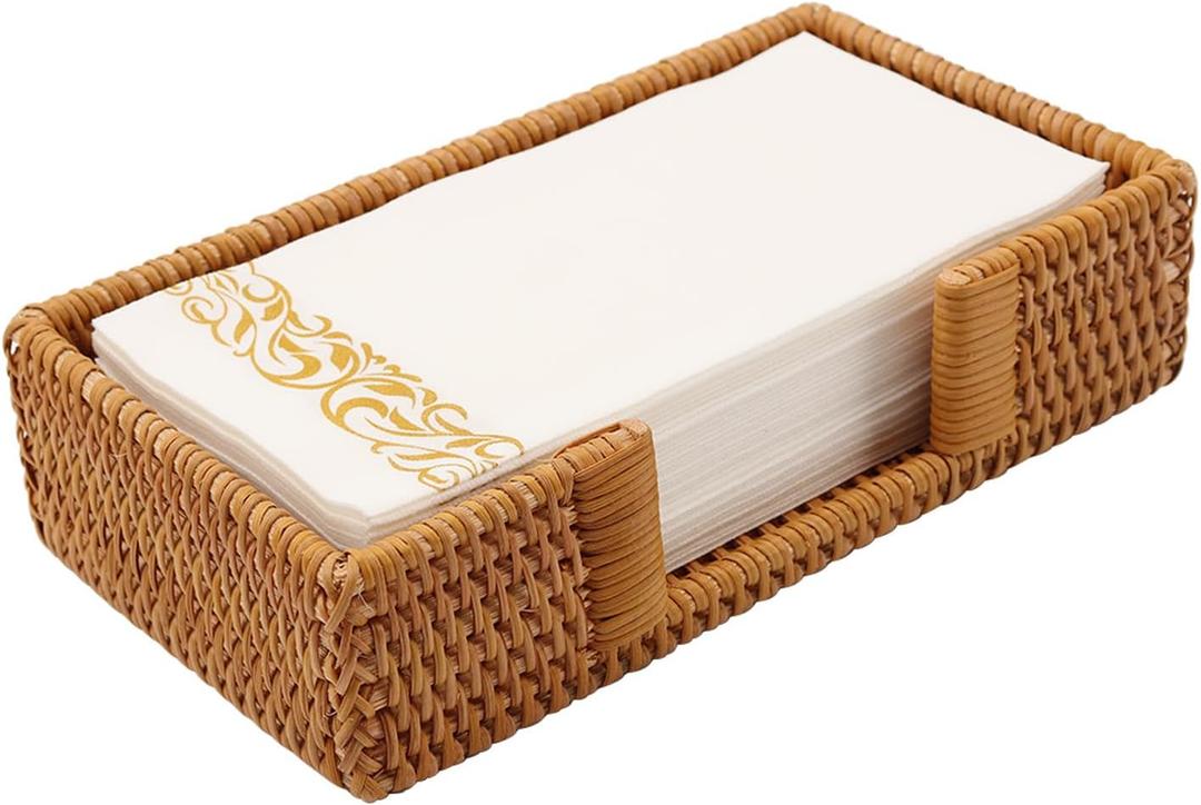 Guest Towel Holder, Rattan Napkin Holder, Wicker Bathroom Napkin Holder Tray, Flat Guest Towel Holder Tray for Toilet Table Restaurant, Honey Brown