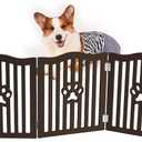 Pet Gate, Wooden Free Standing Dog Gate for Small Dogs and Cats. Great Folding Fence for Doorways, Halls, Stairs. Espresso