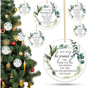 10 Pcs Thank You Ornaments Christmas Appreciation Gifts May You Be Proud of The Work Christmas Tree Ceramic Hanging Decor for Employee Coworker Staff Nurses Teacher
