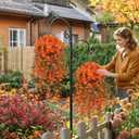 2 x 2pcs Fall Flower for Outdoor Decoration Faux Hanging Flowers UV Resistant Artificial Morning Glory Plants for Autumn Outside Planter Porch Patio Balcony Yard(Orange)