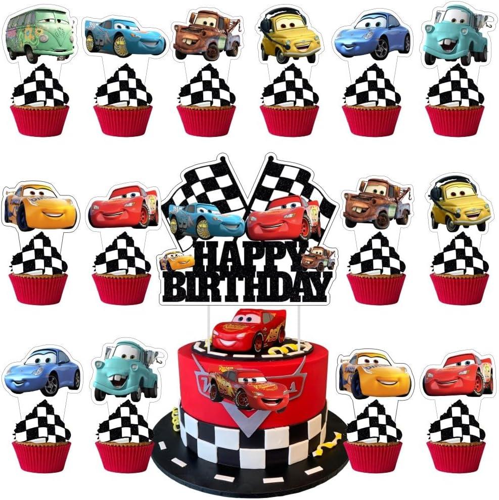 25 Pcs Cake Topper and Cupcake Toppers Set Birthday Party Supplies for Cars Themed Birthday Decorations