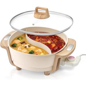 Hot Pot Electric Hot Pot with Divider, Large 6L Nonstick Dual-Sided Shabu Shabu Pot Dual-Flavor hotpot electric 1500W with Adjustable 5-Temperature Control Perfect for Family Dinners & Parties
