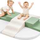Soft Foam Climbing Blocks for Toddlers, 7-Piece Baby Foam Climbing Blocks, Indoor Climbing Toys, Ideal Gift for Kids Crawling and Sliding, Foam Activity Play Set - Sage Green, Beige & Gray