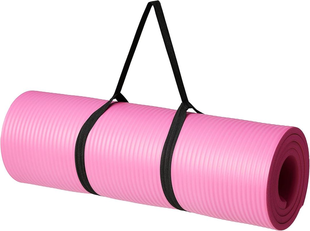 Amazon Basics 1/2 Inch Extra Thick Exercise Yoga Mat with Carrying Strap (Pink)