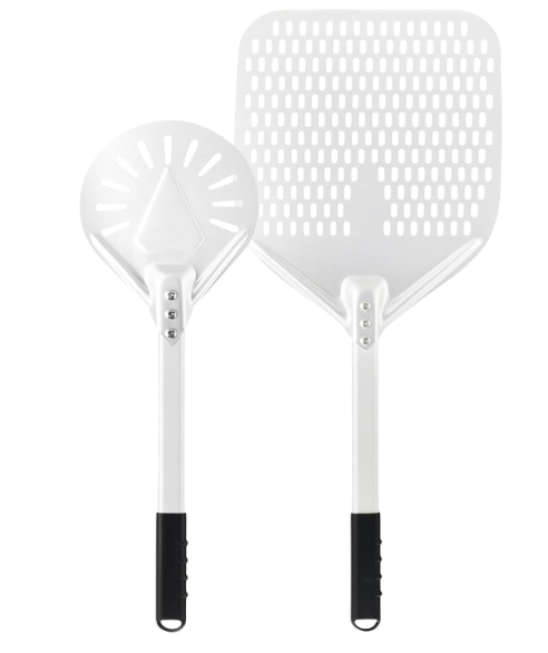 14 Inch + 7 Inch Perforated Pizza Peel Set, Pizza Turning Peel with Metal Handle, Pizza Spatula Paddle for Homemade Pizza Oven Accessories