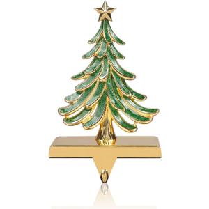 JUSTOTRY Christmas Stocking Holders for Mantle Glitter Green Xmas Tree Gold Stocking Holder for Fireplace Home Decor Holiday Gifts Christmas Decorations Supplies Non-Skid Durable and Sturdy 7.9x4.9 Inch