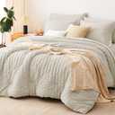 CozyLux King Size Comforter Set Oatmeal Seersucker 7 Pieces Bed in a Bag King Comforter Set with Sheets, Luxury Bedding Sets with Down Alternative Comforter, Sheets, Pillowcases & Shams All Seasons