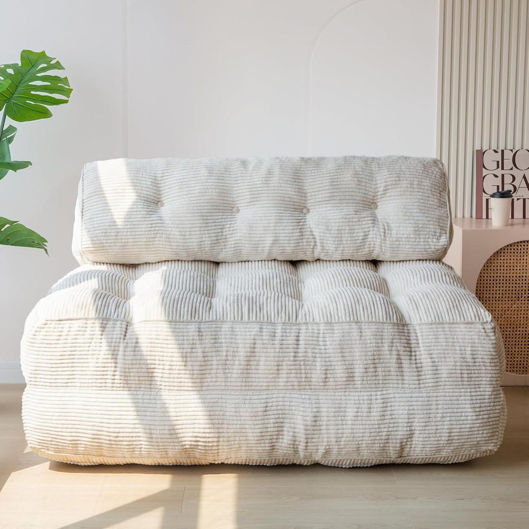 MAXYOYO Folding Sofa Bed, Convertible Sleeper Chair with Pilow Foldable Matress with Back Support, Portable Fold Out Chair Bed Comfy Floor Sofa Lounge for Living Room Bedroom, Beige, Double (Full)