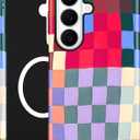 Compatible with MagSafe Checkered Phone Case for Samsung Galaxy S26 Ultra, Cute Aesthetic Checkerboard Magnetic Soft TPU and Hard PC Protective Phone Cover for Women Girls - Colorful