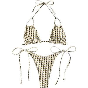 ZAFUL Womens Printed Triangle Bikinis 2 Piece Halter Bikini Sets High Cut Bathing Suit Side Tie Swimsuits, Small 