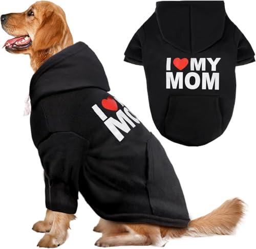 Dog Sweaters Hoodies for Large Dogs Security Ultra-Soft Fleece Dog Sweatshirt Cold Weather Pet Winter Clothes with Pocket for Small Medium Large Dogs (XXL (Back: 30.8",Chest: 36.8"), I Love My MOM)