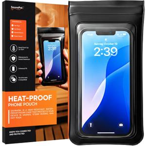 Heat Proof Phone Case for Sauna - Heat-Resistant Touchscreen Protector - Strong Magnetic Mount - Fits Up to 7.5x3.5 Inches - iPhone Samsung Compatible - 176F Protection Black
