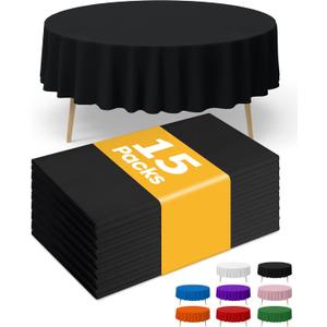 Niuara Black Plastic Table Cloth - 15 Pack 84" Round Disposable Tablecloths for Round Tables, Table Cover for Holiday Parties & Gatherings