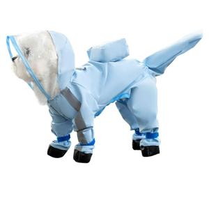 Waterproof Dog Raincoat,Full Coverage 4 Legs Dog Rain Jacket for Small Medium Dogs,Pet Rain Coat with Hood,Reflective Strips&Leash Hole Outdoor Raincoat Dogs (Small（tag Size M）, Blue)
