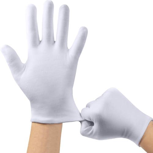 Cotton Gloves, 10pairs White Cotton Gloves for Dry Hands Sleeping, Washable Stretch Material for Men and Women Eczema Moisturizing
