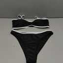 SOLY HUX Women's Two Piece Bathing Suit Contrast Binding Ruched Bikini Sets Swimsuit (Medium, Black and White)