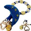 Handmade Crochet Moon Keychain for Women, Long Distance Relationship Gift with Daisy Wristlet, Celestial Bag Charm for Girlfriend Daughter