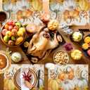 Fall Orange Pumpkins Placemats Set of 4 Watercolor Autumn Leaves Linen Texture Thanksgiving Washable Place Mats Non-Slip Heat Insulation Cotton Blend Table Mats for Kitchen Dining Party, 13"x19"