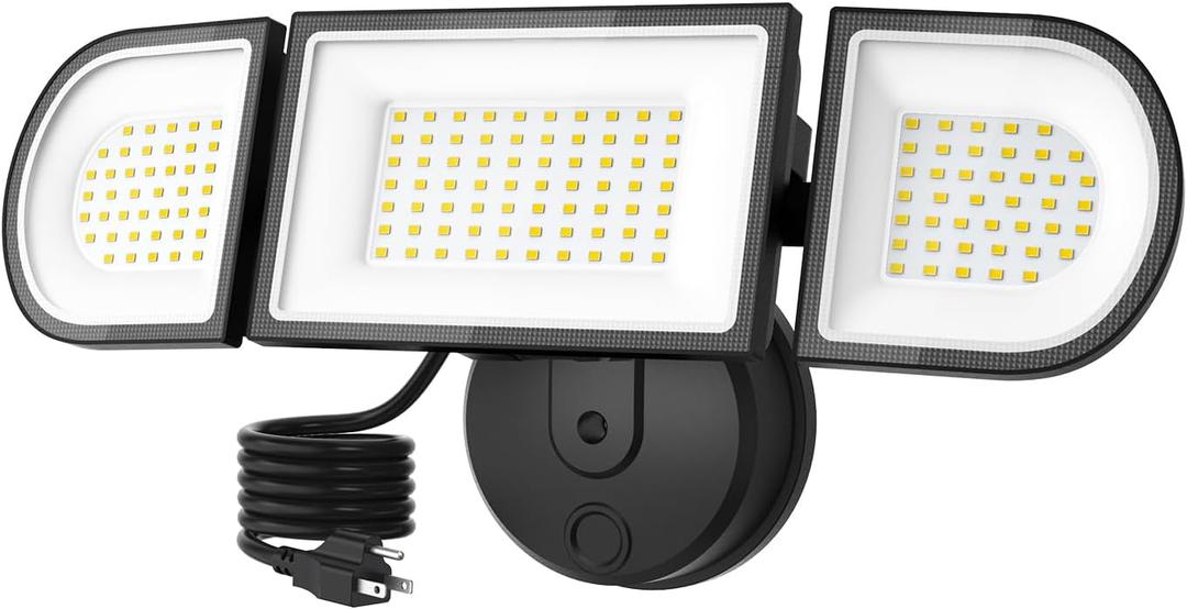 150W LED Flood Light Outdoor Plug in, Exterior Flood Lights with 3 Adjustable Heads, 15000LM Super Bright Security Lights Fixture, Outside Floodlights for House,Backyard,Garage