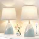Luvkczc Table Lamps Set of 2, 19 Ceramic Table Lamp Beside Lamps Nightstand Lamp Modern Table Lamp for Living Room, Bedroom & Office Rocker Swtich, Blue White-LED Bulbs Included