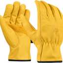 3 Pair Heavy Duty Leather Work Gloves for Men & Women – Water-Resistance, Cowhide Construction & Yard Leather Gloves – Puncture Resistant Safety Gloves for Landscaping & Outdoor Use (Unlined, L)