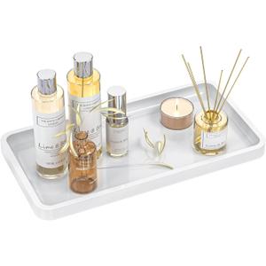 Weenson Bathroom Vanity Tray for Countertop Toiletries Makeup Decor Perfume Candles, Kitchen Tray for Soap Dispenser Spice Salt Coffee, Toilet Tank Tray Bamboo11.81 L x 6.1 W x 0.79 H (White)