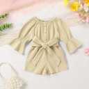 YOUNGER TREE Kids Toddler Baby Girls Summer Outfit Off-Shoulder Sunflower Overall Romper Jumpsuit Short Trousers Clothes (12-18 Months, Beige)