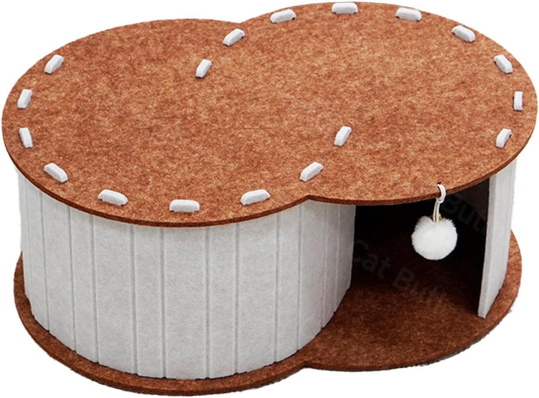 Cat Tunnel Bed for Indoor Cats, S-Shaped Felt Cat Cave with Plush Ball, Double Layer Semi-Enclosed Cat Hideaway House, Thickened Scratch-Resistant Cat Nest Tool-Free Assembly for Kittens Adult Cats