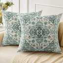 Boho Throw Pillow Covers 18x18 inch Set of 2,Linen Bohemia Carpet Pattern Decorative Living Room Sofa Bed Square Pillow Case Cushion Cover-Dark Cyan