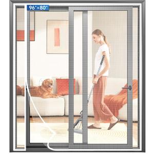 Magnetic Screen Door Left Right Side Opening Upgraded PET Mesh Greater Than Fiberglass and Polyester,Keep Bugs Out,Pet & Kid Friendly,Suitable for Sliding Doors,Patio French Doors-96" X 80"