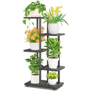 iDavosic.ly Plant Stand Indoor Outdoor, 4-Tier Tall Metal Flower Shelf for Heavy-Duty Large Planters, Corner Orchid Display Rack for Living Room Balcony Patio Porch, Space Saving, Modern Black