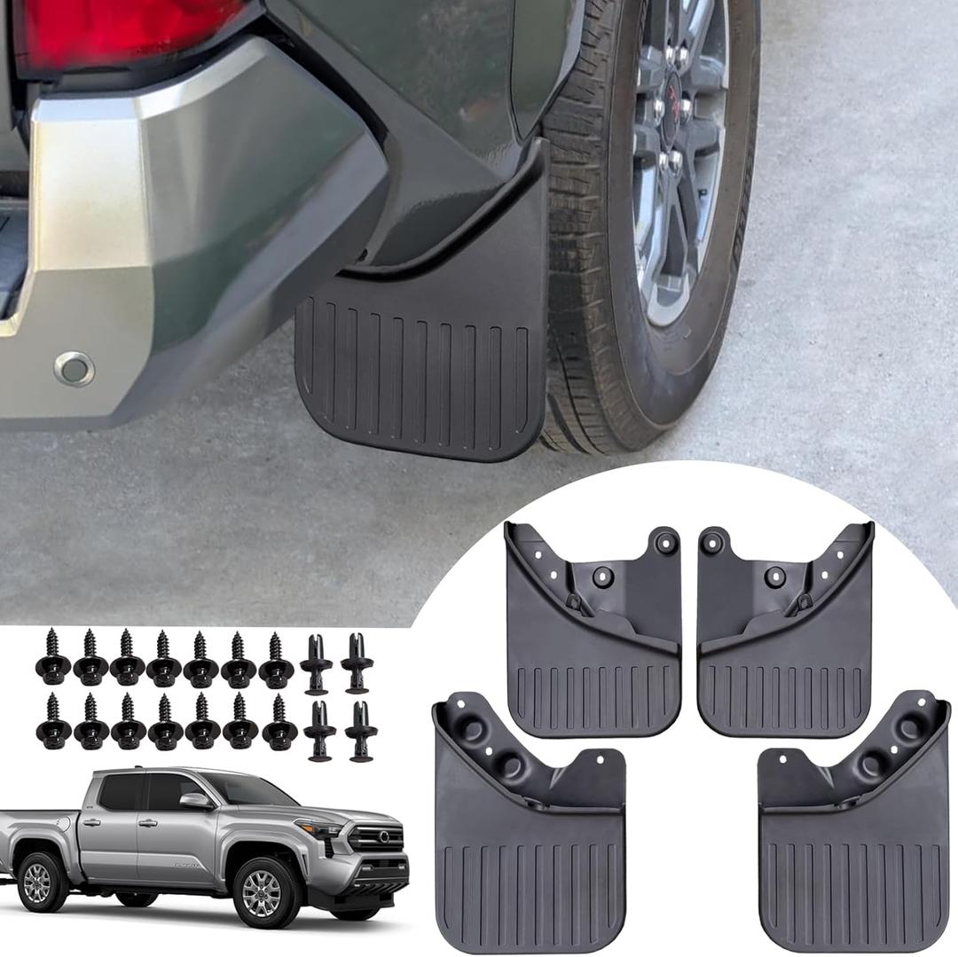 Mud Flaps for Toyota Tacoma 2024 2025 2026 - [Updated] Flexible & Bendable No Drill Splash Guard All Weather Guard Mud Guards Splash Front Rear for Toyota Tacoma 2024-2026 Accessories