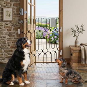 Metal Telescopic gate, 45 inches Wide and 35 inches high, is a Safe pet gate Suitable for Front Doors, RVs, doorways, etc., and is Easy to Install.