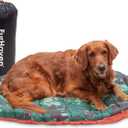 Furhaven Outdoor Travel Dog Bed for Large/Medium Dogs w/ Carry Bag, Washable & Foldable, Great for Crates & Kennels - Trail Pup Travel Pillow Mat w/ Stuff Sack Bag - Paprika/Camo-Paw, Large (39.0"L x 27.0"W x 2.0"Th)