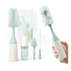 Momcozy Bottle Brush Kit, Innovative Push-Press Design for Better Cleaning - Baby Bottle Cleaner Brush for Baby Bottle, Breast Pumps, Nipples, and More - Can Generate Foam for Better Cleaning, Green