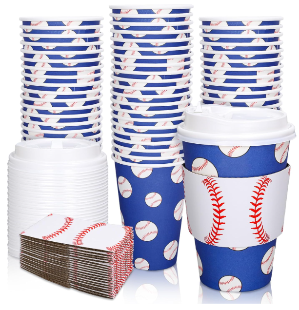 25 cups Baseball Disposable Coffee Cups (without the lid and sleeve), Blue 