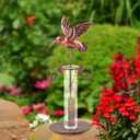 Topadorn Rain Gauge Outdoor, Accurate Glass Tube with Metal Stand, 7 inch Hummingbird Rain Gauge for Lawn, Deck, Yard and Garden