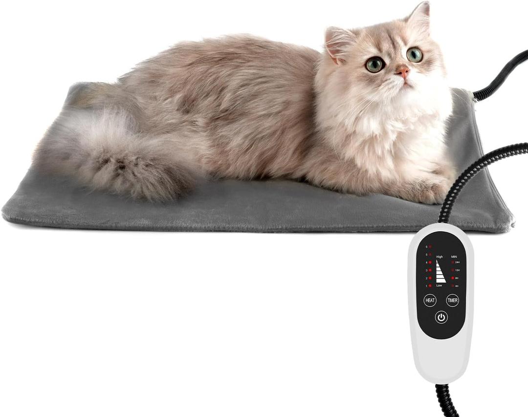 NICREW Cat Heating Pad, Temperature Adjustable Heated Cat Bed with Auto Shut Off Timer, Indoor Pet Heated Bed Mat for Cats and Dogs, 17.7 x 15.7 Inches (17.7"L x 15.7"W x 0.4"Th, Gray)