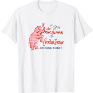 Pink Elephant Vintage Cocktail Lounge 1950s Retro Graphic T-Shirt, S