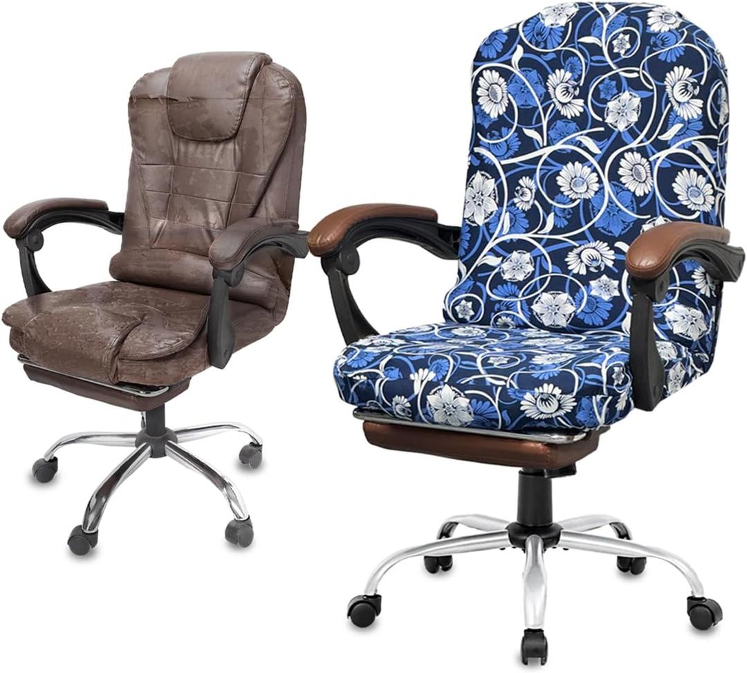NeColorLife Large Office Chair Cover Lightweight Stretchable Desk Chair Slipcover for High Back Chairs, Washable & Non-Slip, Floral Pattern (Large Size, Printed Design B)
