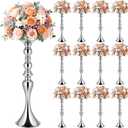 Sadnyy 12 Pcs Sliver Metal Flower Arrangements Stand Tall Wedding Centerpiece Stand Table Decor Flower Vase for Wedding Reception Event Party Dinner Home Decor(16.9 Inch)