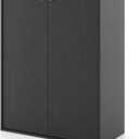 HOMES: INSIDE + OUT Apexa 3-Tier Stackable Wood Bookcase with Doors, Cube Storage Organizer Shelves, Small Food Pantry Cabinet, Dorm Teen Room Decor & Bedroom, Home Office, Kitchen, Black