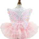 ANIAC Butterfly Dog Dress with Pink Tutu Funny Dog Clothes with Wing Girl Puppy Dress for Small Dogs Pet Butterfly Costume Holiday Cat Outfit for Halloween Birthday Wedding (Pink, Small)