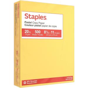 Staples 30% Recycled, 8.5 x 11 Inch, 20 lbs, 500-Sheets Pack, Canary