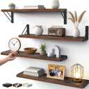 BAYKA Wall Shelves for Bedroom Decor, Floating Shelves for Wall, Display Mounted Rustic Wood Shelf for Books,Plants,Corner Shelves for Bathroom,Kitchen,Living Room(Rustic Brown23inSet of 4) (23-inch Standard)