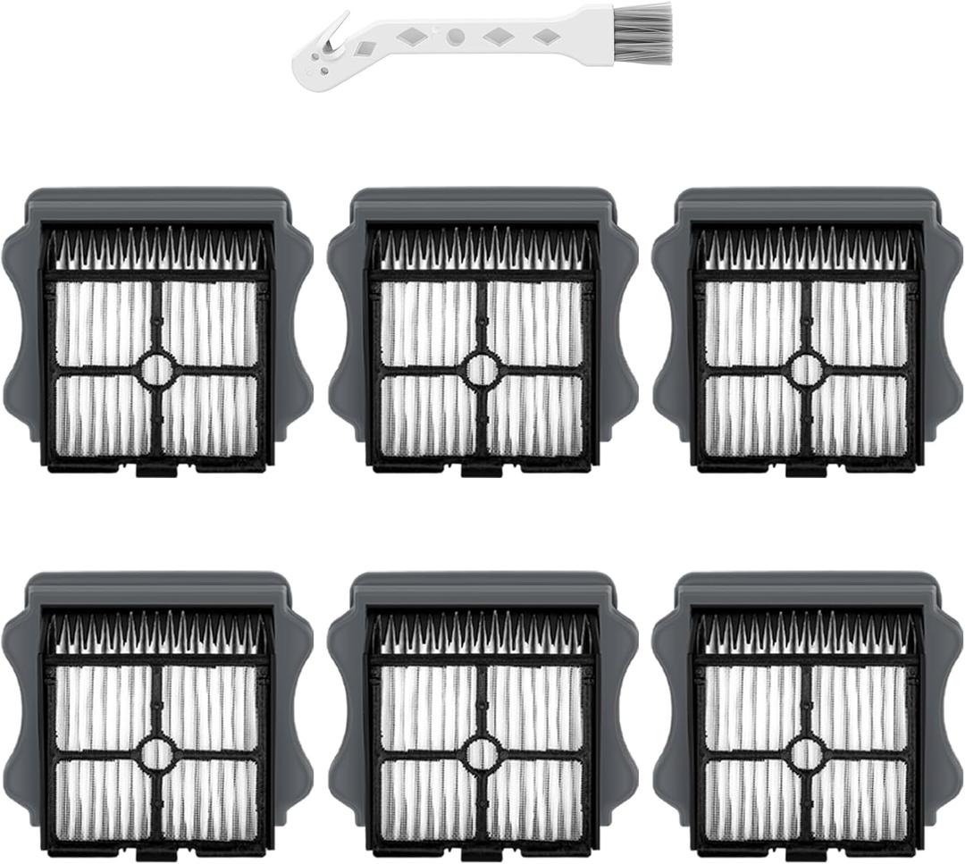 2 x E.LUO Vacuum Filter Replacement Compatible with Tineco iFloor 3, Floor ONE S3 & Floor ONE S5, Floor ONE S5 Pro Cordless Vacuum Cleaner, 6 Pack Replacement Filters,1 Clean Brush