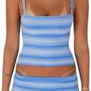 Women 2 Piece Outfits Sexy Stripes Sleeveless Spaghetti Strap Tank top Mini Skirt Beach Vacation Sets for Women S