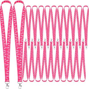 Berlune 100 Pcs Breast Cancer Pink Ribbon Lanyards Breast Cancer Awareness Neck Lanyards with Badge Clip for Men Women