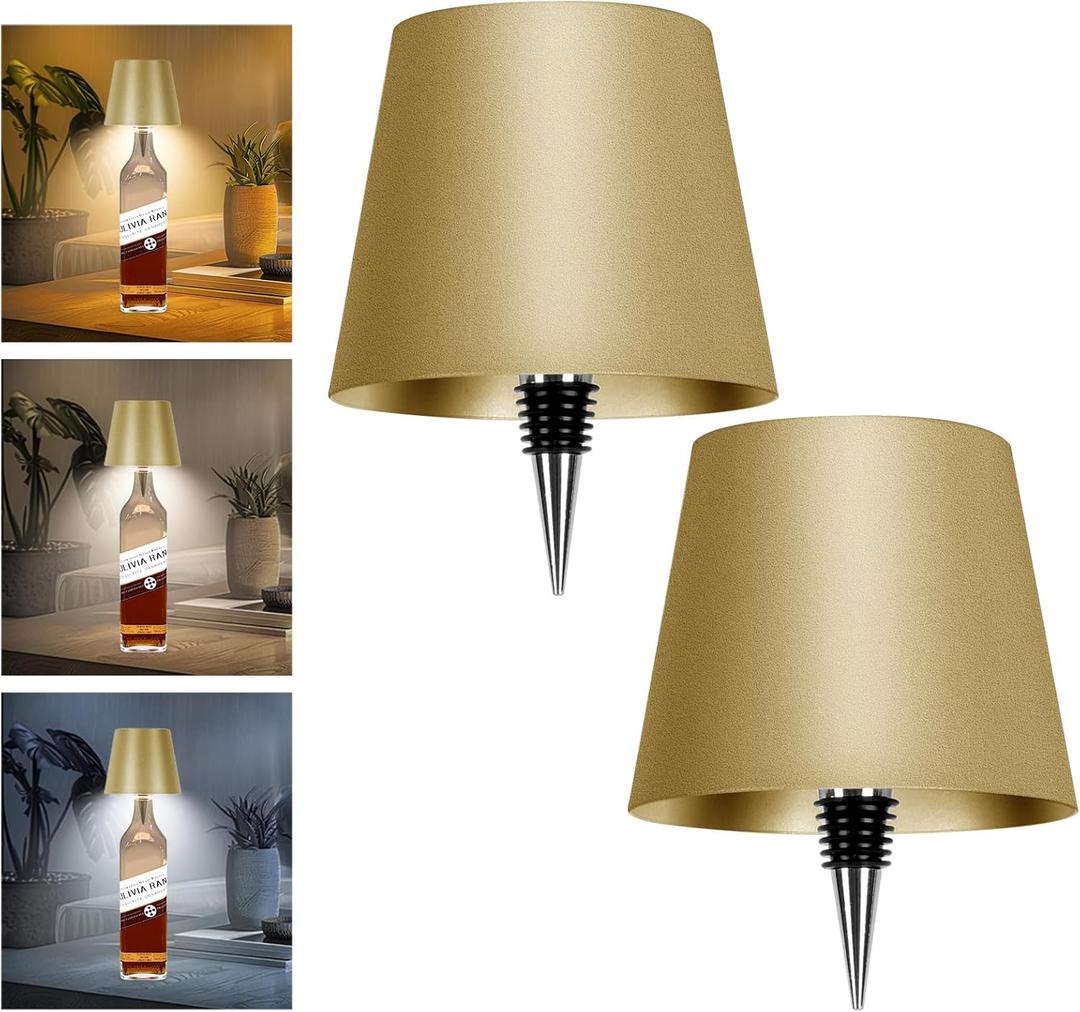 2 Pack Wine Bottle Lamps, 2026 New 3 Color Rechargeable Wireless Bottle Lamps, Bottle Lamp Kit for Liquor Bottles with Touch Dimming for Parties, Restaurants & Home Decor (‌Golden)