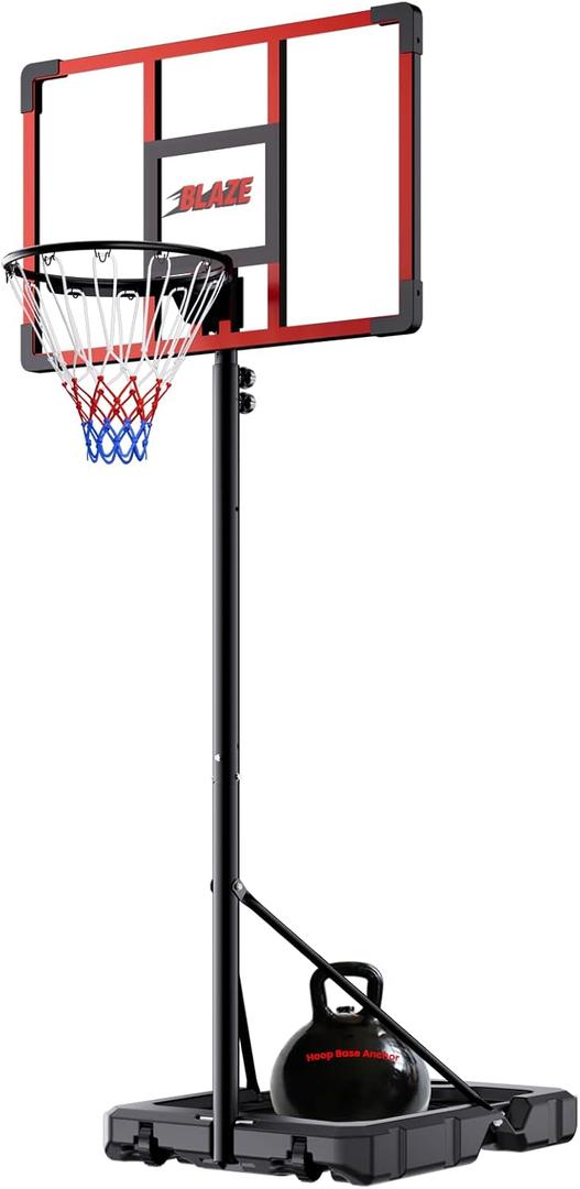 Portable Basketball Hoop for Kids & Teens, 4.1–8.5FT Adjustable Height, 32'' Shatterproof Backboard, Fillable Base with Weight Bag, Outdoor Goal for Backyard & Driveway